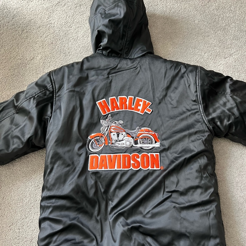Harley-Davidson Black Hooded Winter Jacket with Orange Logo